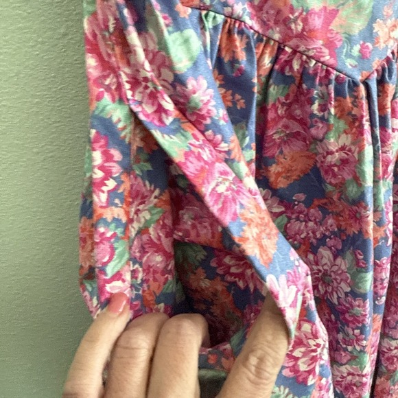 VTG 80s Laura Ashley Dress US 8 Blue Floral Fit Flare Strapless Sundress Pockets - Picture 3 of 10